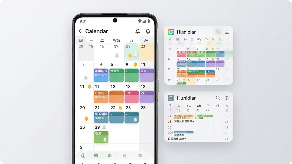 aCalendar Planner ����������չʾ������Ϊһ��������׿�ֻ�����Ļ������ʾ��ɫ����ͼ�������񣬶�����ڸ��ڱ�ע��ɫ�¼�ɫ��������С����ͼ�꣬�ֻ��Ҳ�������͸������ͼ��Ƭ������ͼ��Ƭ�γɲ㼶�Ű棬����Ϊǳ�ҽ���ɾ��ռ䣬���Ϊ�ִ���ƽ�� UI ��ƣ�ϸ�ڰ���Բ��ͼ�ꡢϸ����Ӱ�������������������������¼���ǩ�����ʸ�������������ɾ��޶���Ԫ��
