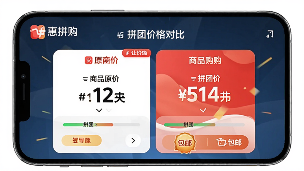 ����Ϊ��ƴ��APPƴ�ż۸�ԱȽ��棬����Ϊ�ֻ���Ļ��չʾ��Ʒԭ����ƴ�ż۶Աȿ�Ƭ���Ű��ϼ۸�������Ŀͻ�������Ϊ������ǿ�ĵ����Ӿ����ϸ�ڰ���������ǩ��ƴ�����������������ʱ�ʶ�����ʸ���ɾ��޶���Ԫ��