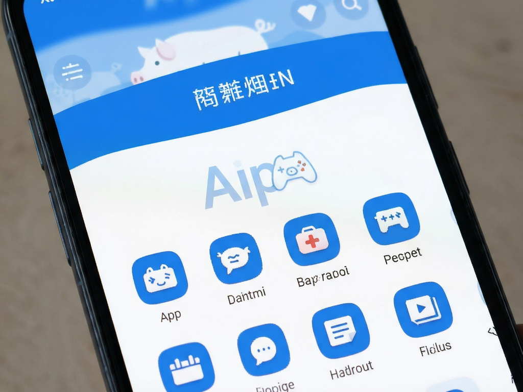 主体:智慧猪AI安卓手机界面截图,布局:居中显示App主菜单,排版:清晰图标排列,风格:现代简约UI设计,细节:蓝色主题色调,白色背景,画质:高清干净无多余元素