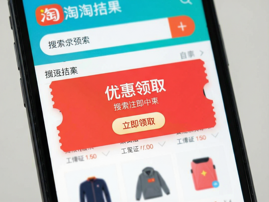 �ֻ���Ļ��ʾ����APP�������ҳ���м�ͻ����ʾ��ɫ�Ż�ȯ��Ƭ������Ϊģ���ĵ�����Ʒ�б�����ƽ��UI��Ʒ��ɫ�����ޣ������ȸߣ��޶���Ԫ�أ�����