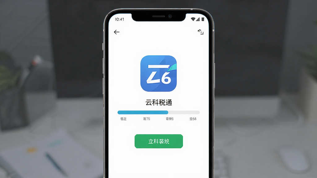云科税通安卓手机安装界面截图,主体为手机屏幕显示安装进度条,布局居中,排版简洁,风格为清爽科技风,细节包含应用图标与安装按钮,画质清晰干净无多余元素