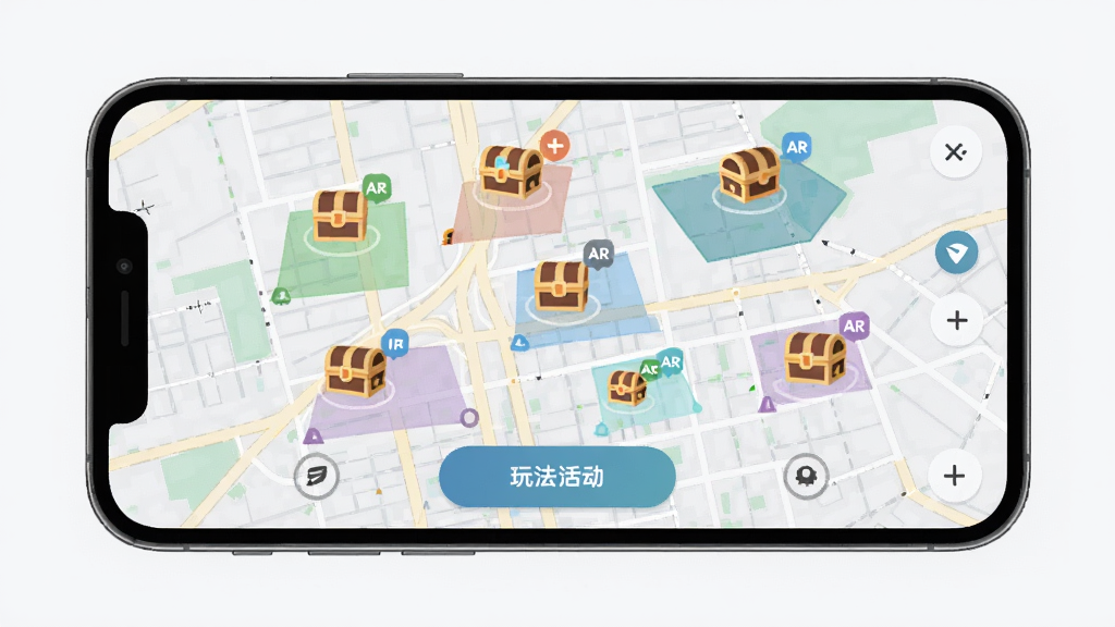 ��������ͼ�Զ�����棬�ֻ���Ļ��ʾ���е�ͼ�ϱ�ע����������AR����ͼ�꣬�������淨ѡ��ť������ִ���ƽ������������