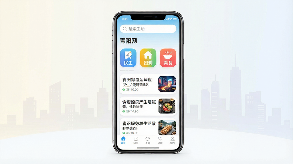 һ���ֻ���Ļչʾ���������Ż�APP��ҳ�Ļ��棬����Ϊ�������ŵ������ֻ�����Ļ�ϳ�����Ѷ��Ϣ������������������ͼ�꣬����Ϊ�ֻ����С�����Ϊǳɫ����ӵ��ų��м�Ӱ���Ű�ͻ��������������ײ������������Ϊ��ˬ�ִ��ı�ƽ��UI��ƣ�ϸ�ڰ����������������ֱ�ʶ������/��Ƹ/����/��ʳ�Ȳ�ɫ����ͼ�ꡢԲ�ǿ�Ƭʽ�����б������ʸ��塢����ɾ����޶���Ԫ��