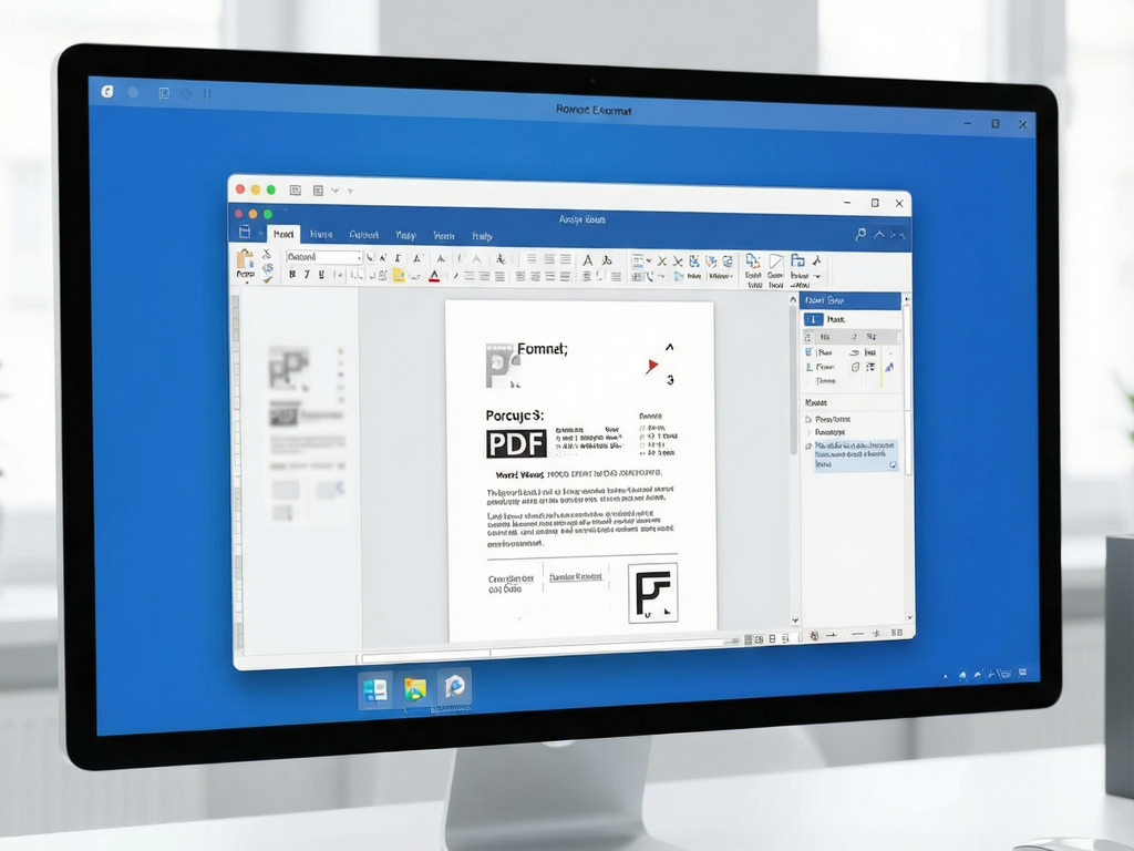 A clean modern desktop interface of a document editing software, central window showing a PDF file being converted to Word format, minimalist blue and white color scheme, high resolution, sharp details, no text artifacts