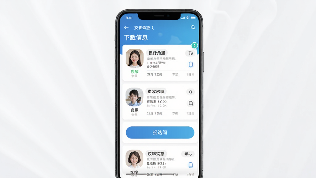 良缘角安卓版下载安装界面展示,主体为手机屏幕显示相亲信息列表,布局居中,排版清晰,风格简洁现代,细节包含家长头像卡片与筛选按钮,画质干净高清,无多余元素
