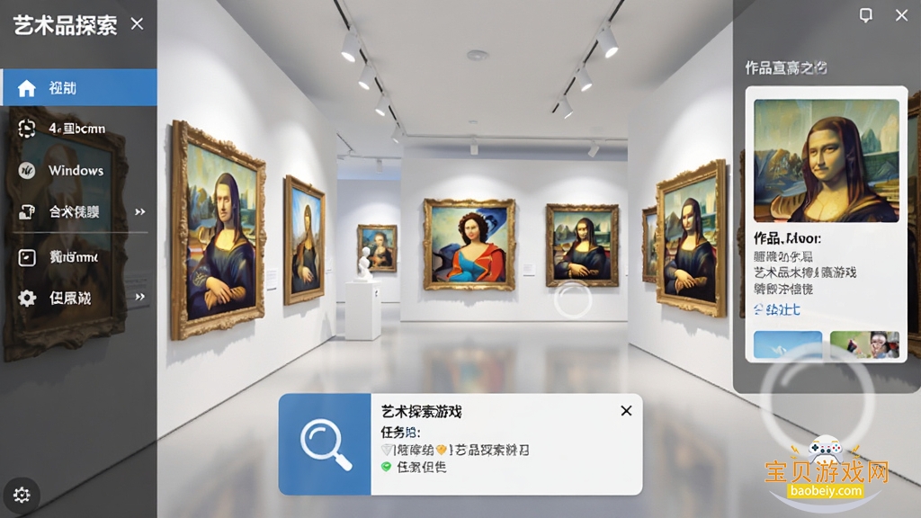 һ����Ϊ����Ʒ̽����Ϸ��Windows��Ϸ���棬������������������������չ����ǽ�Ϲ��Ŷ��������Ļ�����ǰ���зŴ�ͼ���������ʾ��壬�������Ϊ�����˵��Ҳ�Ϊ��Ʒ��Ϣ������������ִ���ϸ�ھ��£����������ɾ����޶���Ԫ��