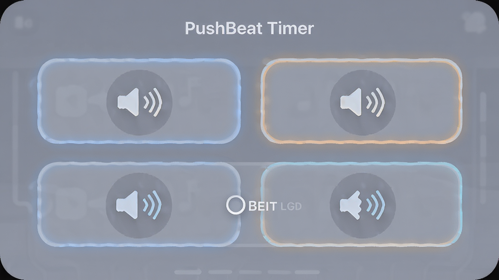 ��������ΪPushBeat TimerӦ����������ģʽ�л���壬����Ϊ��������ģʽ��Ƭ���У��Ű���жԳƣ����Ϊ���Բ�ǿ�ƬʽUIչʾͼ��ϸ�ڰ���������ͼ�����𶯲���ͼ�ꡢѡ��״̬�����߿򣬻��ʸ��塢�ɾ����޶���Ԫ��