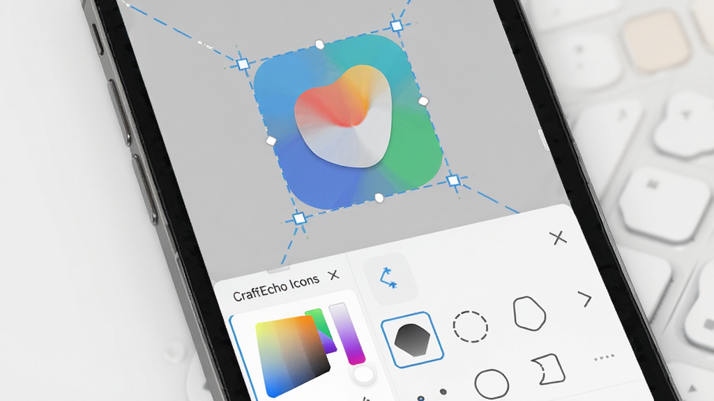 CraftEcho Icons �Զ���ͼ��༭���棬����չʾ�ֻ���Ļ��һöͼ�����ڱ�������״����ɫ���༭���λ���·���������ɫѡ��������״ѡ����岼��������������ִ���ϸ�ھ��£����ʸ��壬����ɾ����޶���Ԫ��