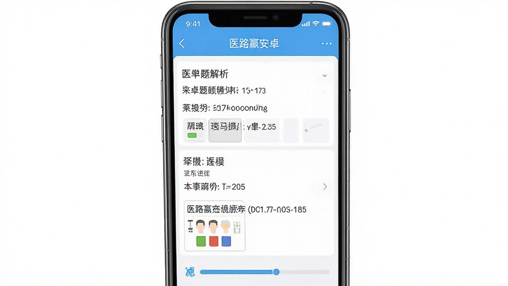 医路赢家安卓版题库练习界面截图,主体为手机屏幕展示医学题目与解析,布局居中清晰,排版上下分区,风格简洁明快,细节包含答题卡与进度条,画质高清干净无多余元素