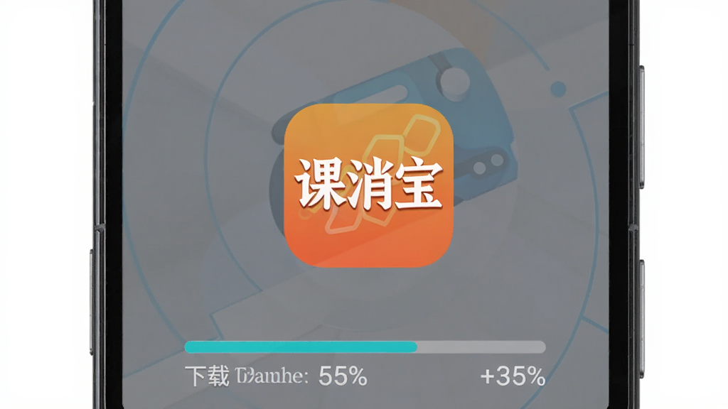 课消宝安卓版安装界面展示,手机屏幕显示应用图标与安装进度条,主体突出课消宝图标位于画面中央,布局简洁上下留白,排版采用居中构图,风格清爽科技感,细节包含手机边框与下载进度百分比,画质清晰干净无多余元素