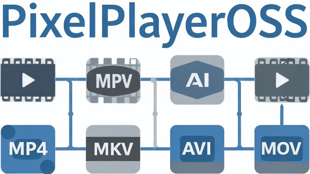 ����չʾPixelPlayerOSS������������λ���Ϸ����·����ж�����Ƶ��ʽͼ����MP4��MKV��AVI��MOV��ͼ��֮��������������ʾ���ݹ�ϵ���������������ɫ����ƽͼ���񣬲��ֹ��������������������ɾ�