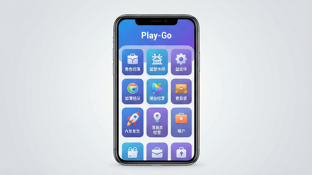 һ��չʾPlay-Go������������ֻ���ͼ����ͼ������������һ�����������ֻ�����Ļ�ڳ���Play-GoӦ����ҳ���������������ơ�Play-Go����ʶ���·�Ϊ����ͼ�����񲼾֣�������ɫ���ݡ��������С�ģ�⾭Ӫ��ģ����ڣ�������ɫ�����Ͻ���Ϊ������������ˬ�ִ�������Ϊǳ��ɫ���䣬��ͼ���жԳƣ�ϸ�����������ʸɾ��������޶���װ��Ԫ��