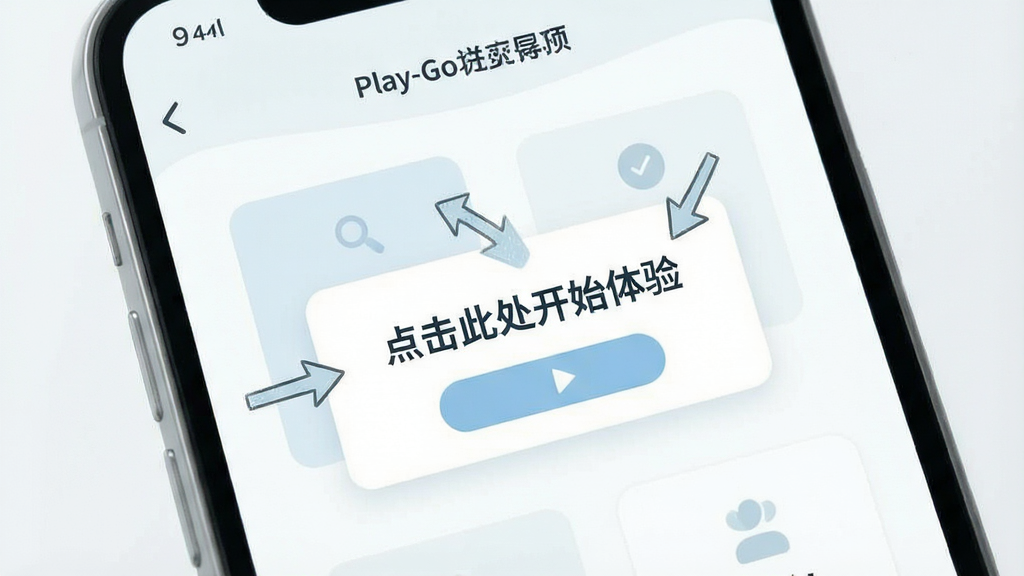 һ��չʾPlay-Go������������Ĳ�ͼ������Ϊ�ֻ���Ļ��д����Ļ����ʾ�ֲ�������ʾ�����м�ͷָ��ͬ����������ʾ��������Ϊ������˴���ʼ���顱��������ɫΪǳɫϵ��������࣬��ͼ�۽���Ļ���ݣ�������£������������޶���װ��