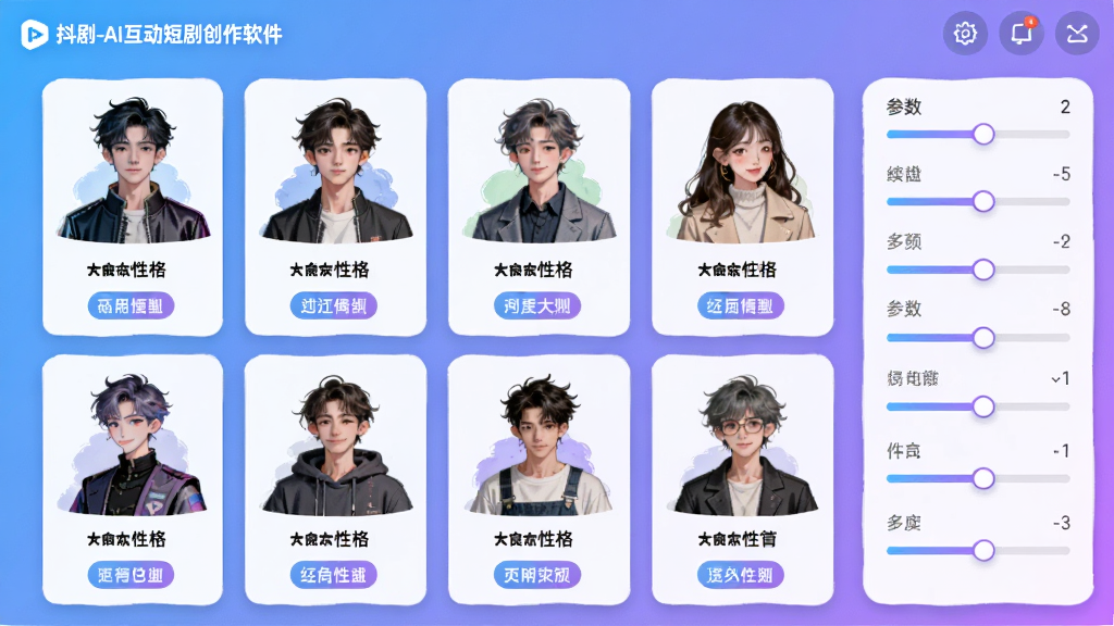 ����-AI�����̾紴�������Ľ�ɫ�趨ҳ�棬�����������Ŷ��Ž�ɫ��Ƭ��ÿ�ſ�Ƭ���в�ͬ��������������Ը��ǩ���Ҳ��ǲ������ڻ��飬������ÿ�Ƭʽ���֣���ɫ�����Ͻ���Ϊ����������¼�࣬����ϸ��ɾ��޶���Ԫ��