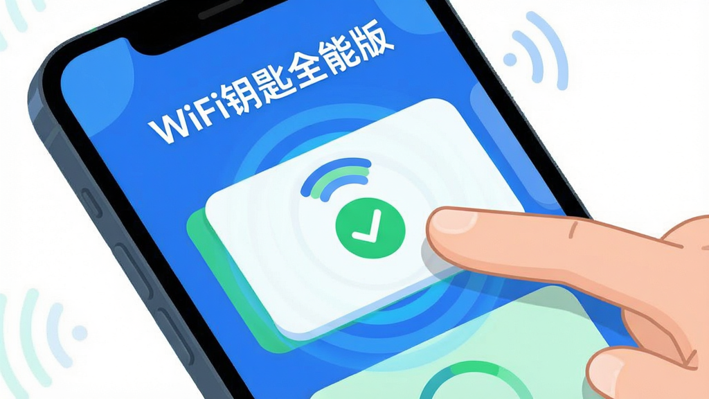 �ֻ���Ļ��д��չʾWiFiԿ��ȫ�ܰ��һ�����Ӷ������棬�������С�WiFiԿ��ȫ�ܰ桱������һֻ��ͨ��ָ����ȵ㿨Ƭ����Ƭ��Χ����ɫ���������ӳɹ�����ɫ�Թ�������Ϊ�ֻ�б���ڻ������룬��ָ���Ҳ����������Ű��࣬����������Ļ���������Ϊ�����ƽ�廭��������ɫ��ϸ�ڰ����źŲ��ơ�����Բ����Բ�ǿ�Ƭ����������������ɾ����޶���Ԫ��