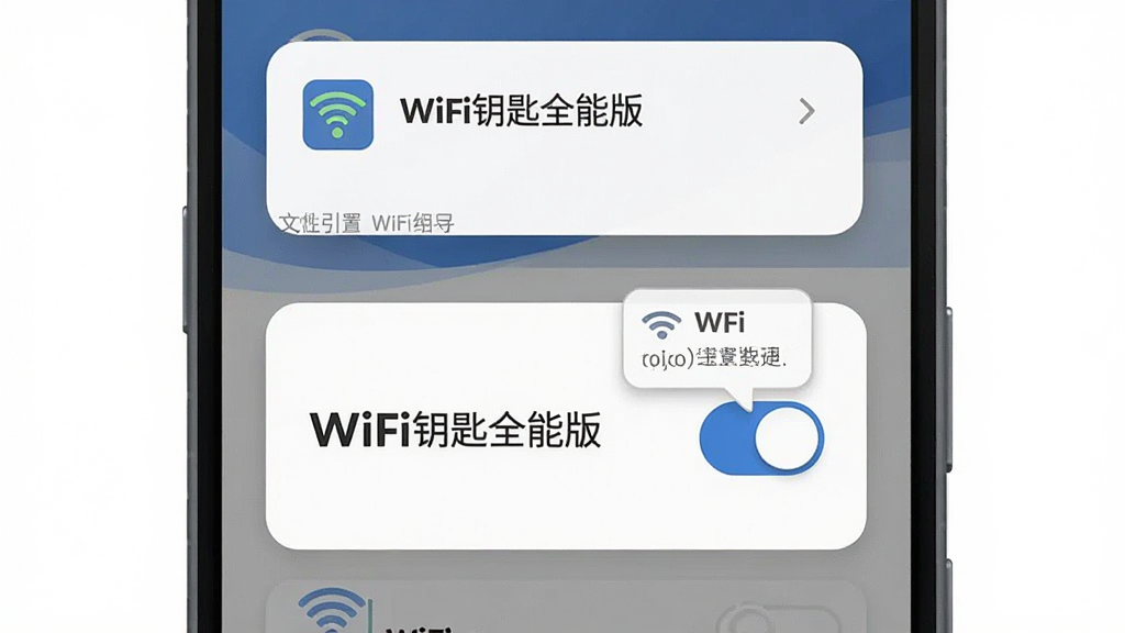 ��׿�ֻ���ĻչʾWiFiԿ��ȫ�ܰ��Ȩ����������ҳ���������С�WiFiԿ��ȫ�ܰ桱���ֱ�ʶ���Ա���λ��Ȩ�޿�����WiFi�ź�ͼ�ꣻ����Ϊ�ֻ����У�Ȩ�޵���������Ļ�Ϸ������Ϊ��ˬ��ƽUI�廭�����׻���ɫ��ϸ�ڰ������ذ�ť����ʾ���ݡ�Բ�ǿ�Ƭ����������������ɾ����޶���Ԫ��