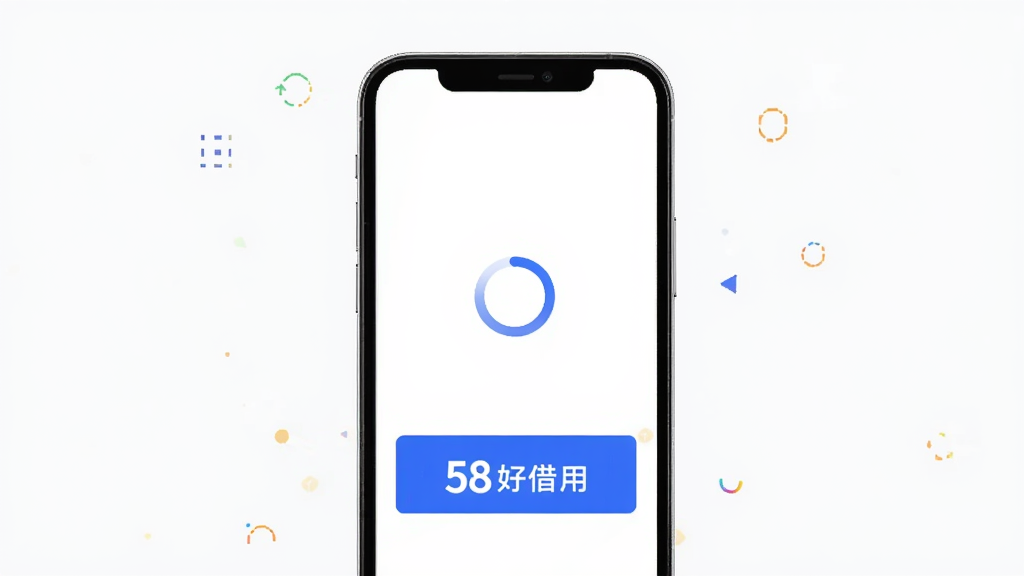 58好借应用加载页面示意图,主体为手机屏幕显示加载动画,布局居中,排版干净,风格简约现代,细节包含加载圆圈和品牌色块,画质清晰无多余元素