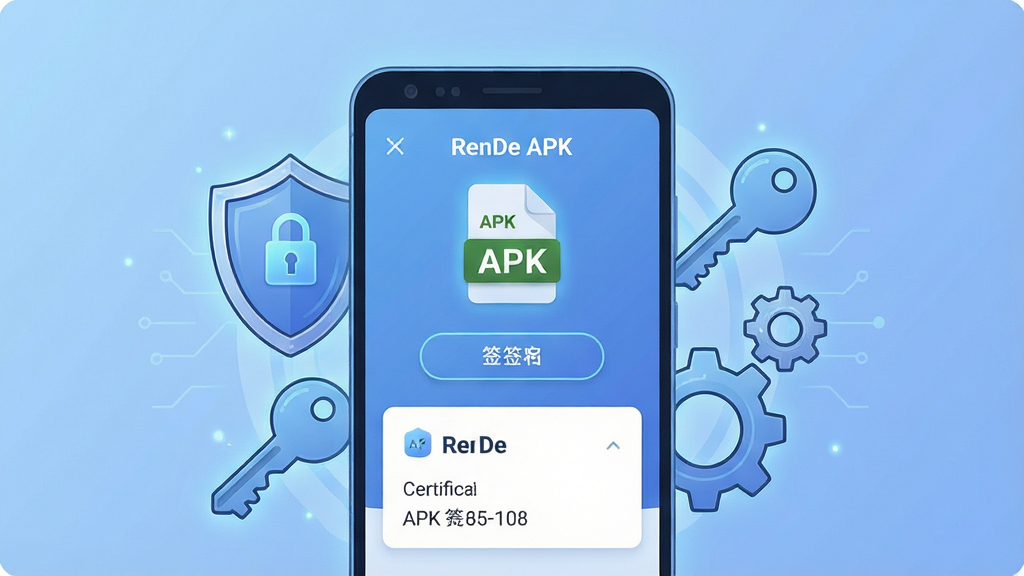 һ��չʾ��׿�ֻ���Ļ�ĿƼ��в廭������������RenDe APK ǩ�����ߵ������棬��������������APK�ļ�ͼ�ꡢǩ����ť��֤����Ϣ��Ƭ���ֻ���Χ�����Ŷ��ơ�Կ�ס����ֵȰ�ȫ�빤��Ԫ�أ����幹ͼΪ���жԳ�ʽ���֣��Ű����࣬���Ϊ�ִ���ƽ���Ƽ��磬ϸ�ڰ�����͵���ɫ���䱳����ϸ���ͼ���������΢����Ч�������ʸ��壬����ɾ����޶���Ԫ��
