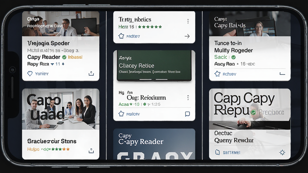 һ��չʾ Capy Reader ��Դ�ۺϹ��ܵĽ���ʾ��ͼ�������ж����ͬ��Դ����Ѷ��Ƭ�����������ֻ���Ļ�ϣ���Ƭ֮����ϸ�߷ָ������������ϸ�����������ʸɾ�