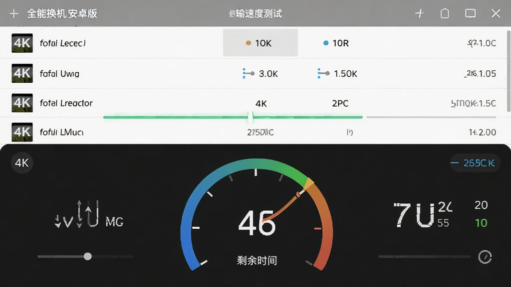 ȫ�ܻ�����׿�洫���ٶȲ��Խ��棬������ʾ4K��Ӱ�ļ�������Ⱥ�ʣ��ʱ�䣬����Ϊ���½ṹ�Ϸ����ļ��б��·����ٶ��Ǳ��̣���������ݿ��ӻ���ϸ�ڰ������̴߳���ͼ����������֣������������ɾ����޶���Ԫ��