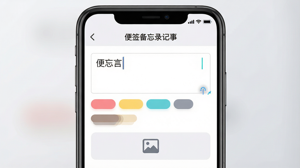 ��������Ϊһ�������ֻ���Ļ��д����Ļ����ʾ��ǩ����¼���µı༭���棬����������������򡢲�ɫ��ǩѡ���ͼƬ���밴ť�����ֲ����ֻ�����ƽ�ӹ�ͼ���ֻ����ڻ������룬����Ϊǳ��ɫ���䣬���Ϊ�ִ�UIչʾ�廭��ϸ�ڰ���������ڵĹ����˸Ч���ͱ�ǩ��ɫ�Ĳ�����֣����ʸ���ɾ���ͼƬ����Ļ�Ϸ���ʾ����ǩ����¼���¡�����