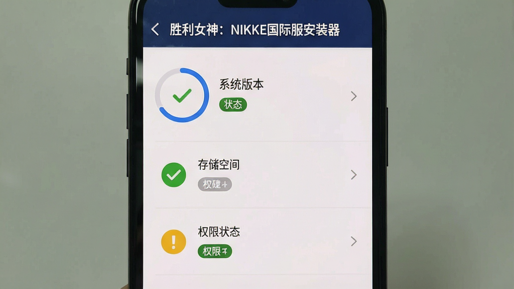 һ��չʾ�豸��������ֻ���ͼ���ͼƬ����Ļ���г�ϵͳ�汾���洢�ռ䡢Ȩ��״̬����������ÿ��ǰ����ɫ�Թ����ɫ��̾�ű�ʶ����������Ϊ��ʤ��Ů��NIKKE���ʷ���װ�������ҳ�棬����Ϊ�����б��������ˬ��Լ��ϸ�ڰ������Ȼ���״̬��ǩ�����ʸɾ����޶���װ��