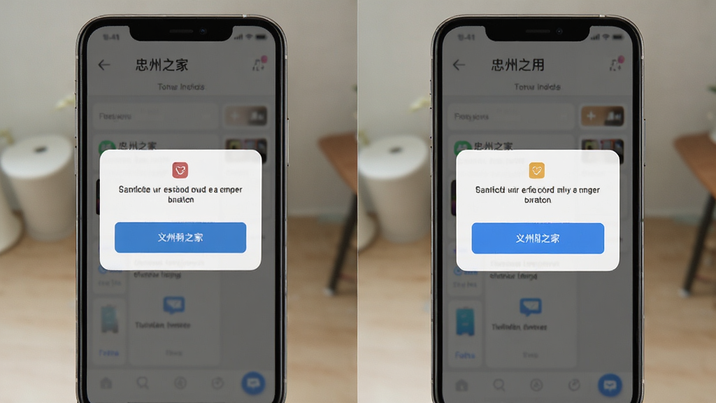 忠州之家应用安装引导与权限授权界面展示,手机屏幕竖版布局,弹窗式提示框,按钮醒目,整体风格简约清爽,画质细腻干净