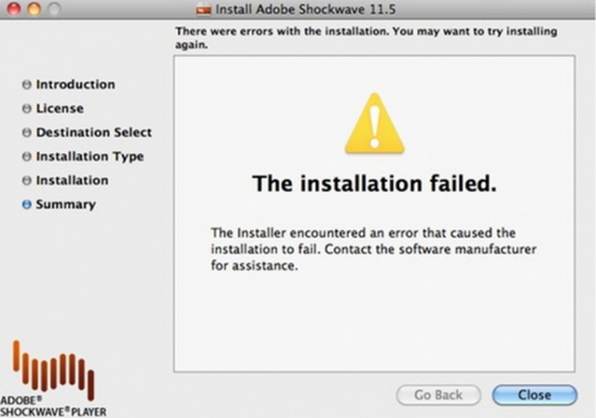 Adobe Shockwave Player ��װʧ�ܴ�����ʾ