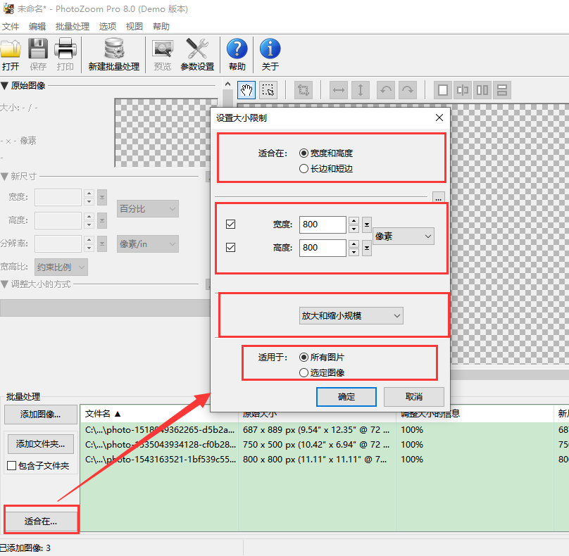 PhotoZoom Pro 批量处理设置界面