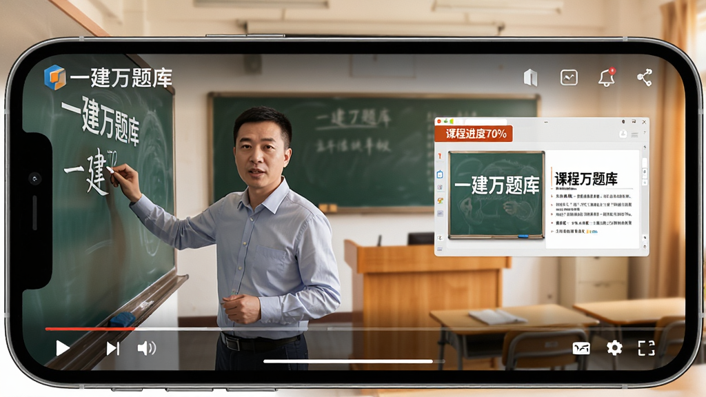 ���壺һ���������Ƶ�γ̲���ҳ�棬�ֻ�������ʾ��ʦ���⻭�档���֣��ֻ����У�����Ϊ���ҳ������кڰ�ͽ�̨���Ű棺�������Ϊ��ʦ���Ҳ�Ϊ�γ�PPT�������ʵ��ѧ������ůɫ����ϸ�ڣ���Ļ���С�һ������⡱ˮӡ�͡��γ̽���70%����ǣ���ʦ���ڰ��顣���ʣ����壬�ɾ����޶���Ԫ�ء�