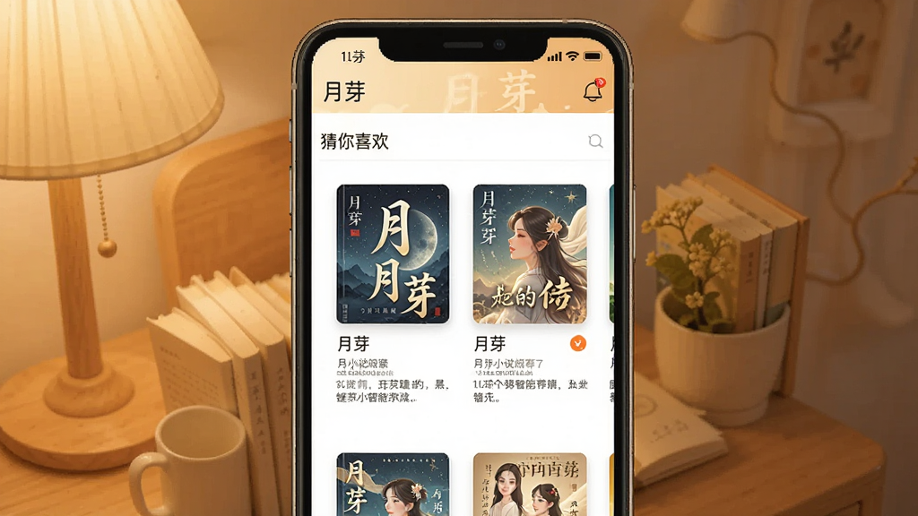 һ��չʾ��ѿ���������Ƽ����ܵĽ����ͼ������Ϊ�ֻ���Ļ����Ļ����ʾ��ѿС˵�Ķ����ġ�����ϲ������Ŀ���Ƽ��˼���С˵���棬ÿ�������·��������ͼ�飬����Ϊůɫ���������ܰ�����ֺ����������������޶���Ԫ�أ�ͼƬ������Ϊ����ѿ��