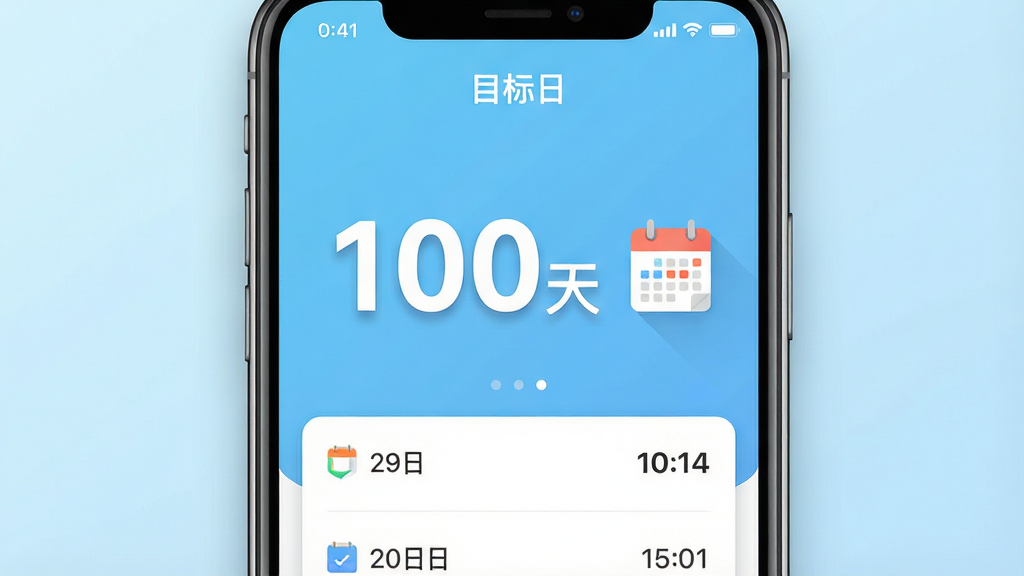 ���壺һ�������������ֻ�����Ļ������ʾ��Ŀ���ա�App�����棬����������Ŀ�ĵ���ʱ���֡�100�족������ͼ�ꡣ���֣��ֻ����У�����Ϊǳ��ɫ���䣬Ӫ����ˬ��Χ���Ű棺����Ԫ�ؼ�࣬�������������б��������¡�����ִ���ƽ����ɫ�����졣ϸ�ڣ���Ļ���С�Ŀ���ա�����������ʱ������������Ե�������Ӱ�����ʣ����壬�ɾ����޶���Ԫ�ء�