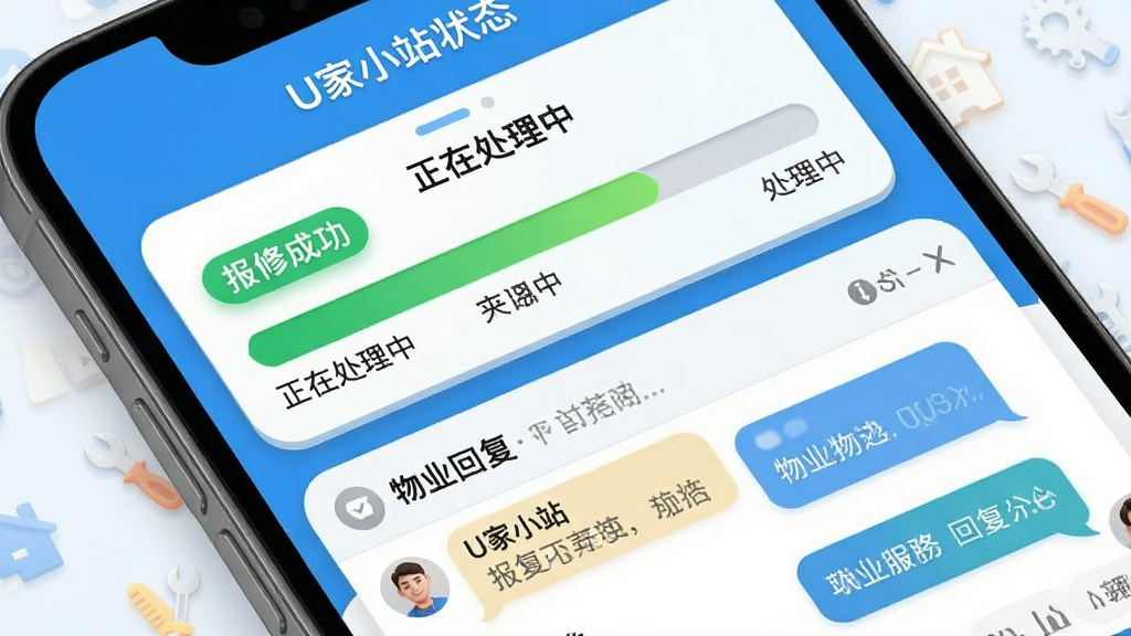���壺��U��Сվ��APP��������ҵ�����ܽ��棬չʾ���޽���������ҵ�ظ���Ϣ�����֣��ֻ�����չʾ���Ϸ�Ϊ������Ŀ״̬���·�Ϊ��ҵ�ͷ��Ի����ڡ��Ű棺����ֱ�ۣ�״̬��ǩ��Ŀ��������ﻯ���ƽ����ϣ�ɫ�����졣ϸ�ڣ�������ʾ�����޳ɹ����������ڴ����С����������Ի����������������й���ͼ�ꡣ���ʣ����壬�ɾ����޶���Ԫ�ء�