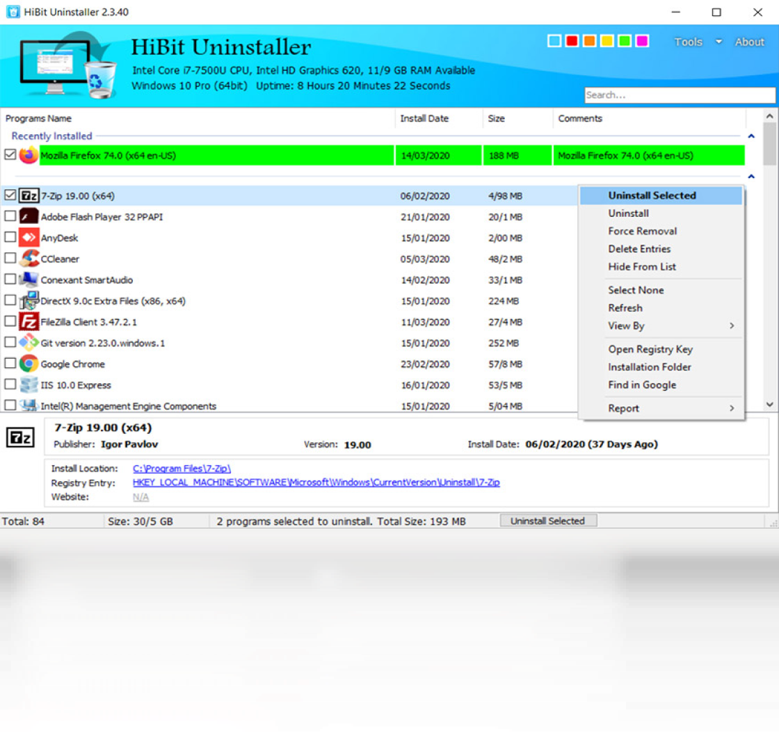HiBit Uninstallerv3.2.20 ǿ��ж�ع������н�ͼ