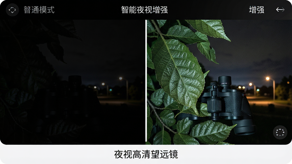 ���壺ҹ�Ӹ�����Զ��Ӧ�ý���չʾ������ҹ����ǿ�����ܣ����Ϊ��ͨģʽ�µĻ谵���棬�Ҳ�Ϊ��ǿ��������������棬�Ա����������֣����ҷ����Աȣ��м��԰�ɫ���߷ָ����·��С�ҹ�Ӹ�����Զ�����������Ű棺��໭��ƫ�����Ҳ໭��������ϸ�ڷḻ����񣺿Ƽ���UI��ƣ����ֱ�ۡ�ϸ�ڣ��Ҳ໭���пɼ���Ҷ������Զ���ƹ����������ʣ������壬�ɾ����޶���Ԫ�ء�