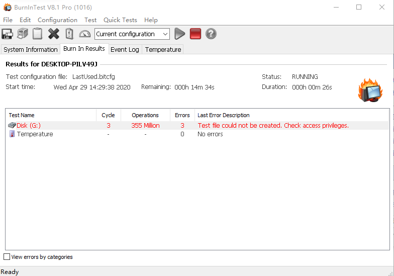 IntelBurnTest 错误提示 截图