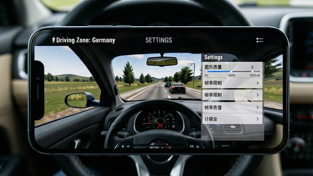 ���壺һ���ֻ��������С�Driving Zone: Germany����Ϸ��������ʾ���ò˵���������ڵ�������ѡ����֣��ֻ�λ�ڻ������룬��Ļ���������ɱ棬����Ϊģ���ļ�ʻ�����Ρ��Ű棺�ֻ���Ļ�Ϸ�����Ϸ���ơ�Driving Zone: Germany���͡�SETTINGS�����������ʵ������Ļ���ݽ�ϵ�չʾ��񣬹��߾��ȡ�ϸ�ڣ��ֻ����������������Ļ�пɼ���ͼ����������֡�����ơ���ѡ����ʣ�����ʵ�ģ���Ļ��ʾ����������ɾ����޶���Ԫ�ء�