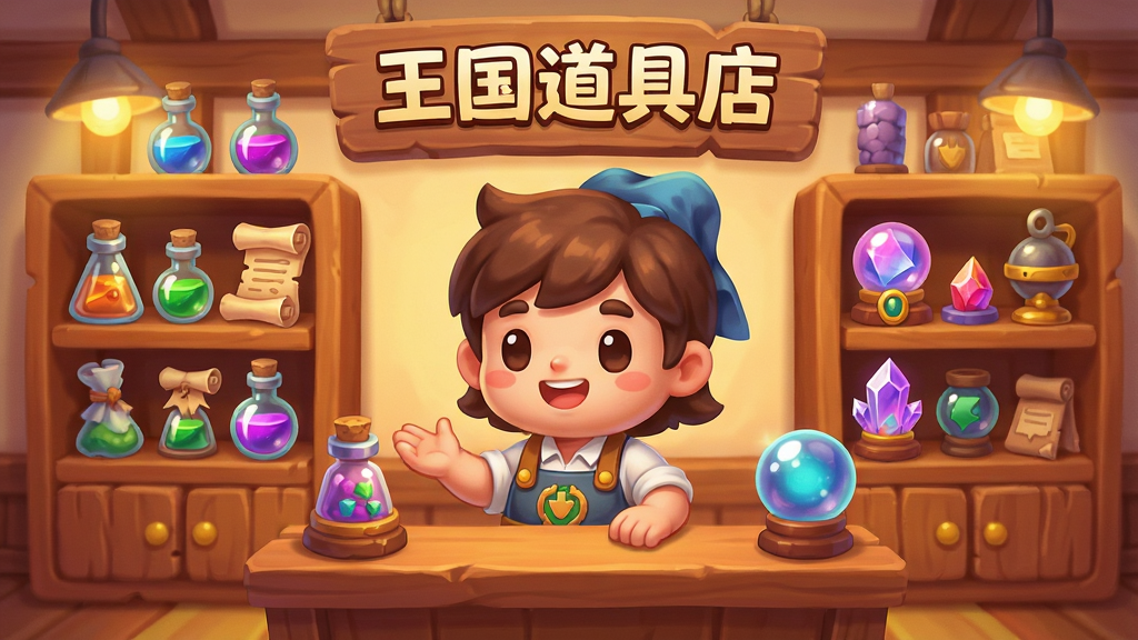 һ��ɫ����������ͨ���ġ��������ߵ꡷��Ϸ����ͼ������Ϊһλ�ɰ��ĵ�����ɫվ�ڰ���ħ��ҩˮ�����ᡢˮ����ȵ��ߵ�ľ�ʻ���ǰ����������ܰ��С���ڲ���ů��ɫ�ƹ⣬���ܷ������룬����д�š��������ߵꡱ������ɾ���ϸ�ڷḻ�����ʸ��壬�޶���Ԫ�ء�