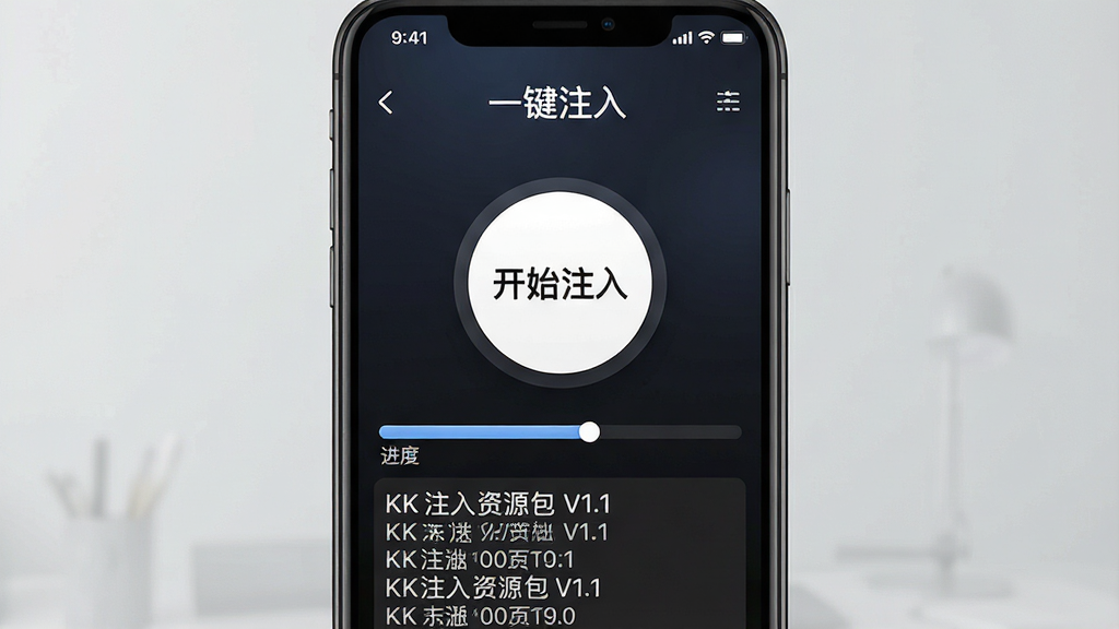һ��KKע����Դ��V1.1�ֻ�Ӧ�����н�ͼ������չʾ��һ��ע�롱����ҳ��ҳ��������һ����Ŀ��Բ�Ρ���ʼע�롱��ť����ť�·���ʾ����������־��Ϣ������Ϊ��ɫ���䣬����Ϊ��ɫ�����������ִ���ϸ�����������ʸɾ����޶���Ԫ��