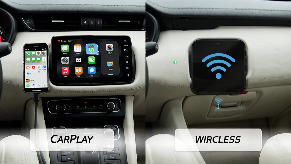 չʾCarPlay���������������������ַ�ʽ�ĶԱ�ͼ�����ΪUSB�������ֻ��복�����Ҳ�ΪWi-Fiͼ�����ӣ�����Ϊ���������п�̨������������ע�������ӷ�ʽ�����ʸ��壬�ɾ��޶���Ԫ�ء�