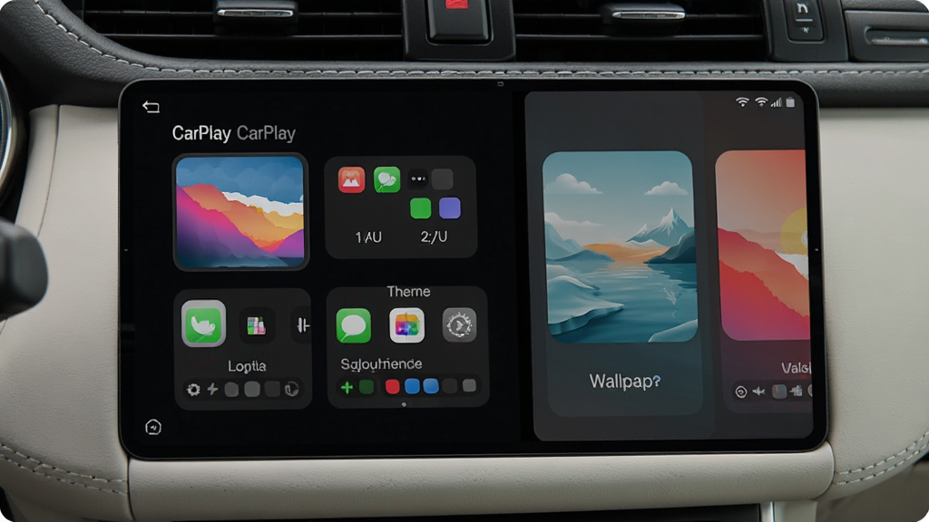 չʾCarPlay���Ի����ý��棬������ֽѡ��������ɫ��Ӧ�����е�ѡ���Ļ������ʾ��ͬ���Ԥ��������Ϊ���ڻ��������ʱ�У������������ɾ��޶���Ԫ�ء�