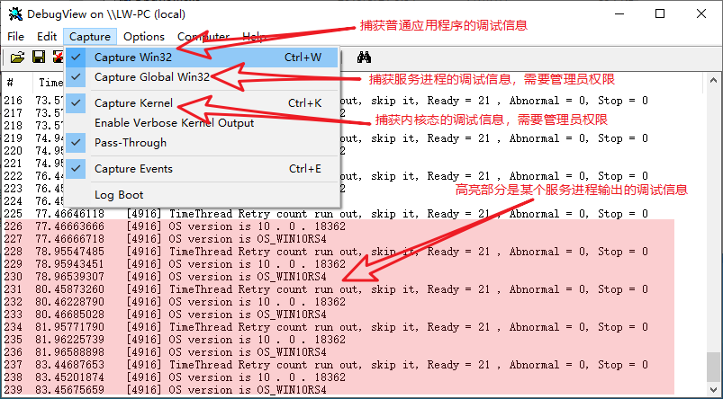 DebugView 远程捕获 设置