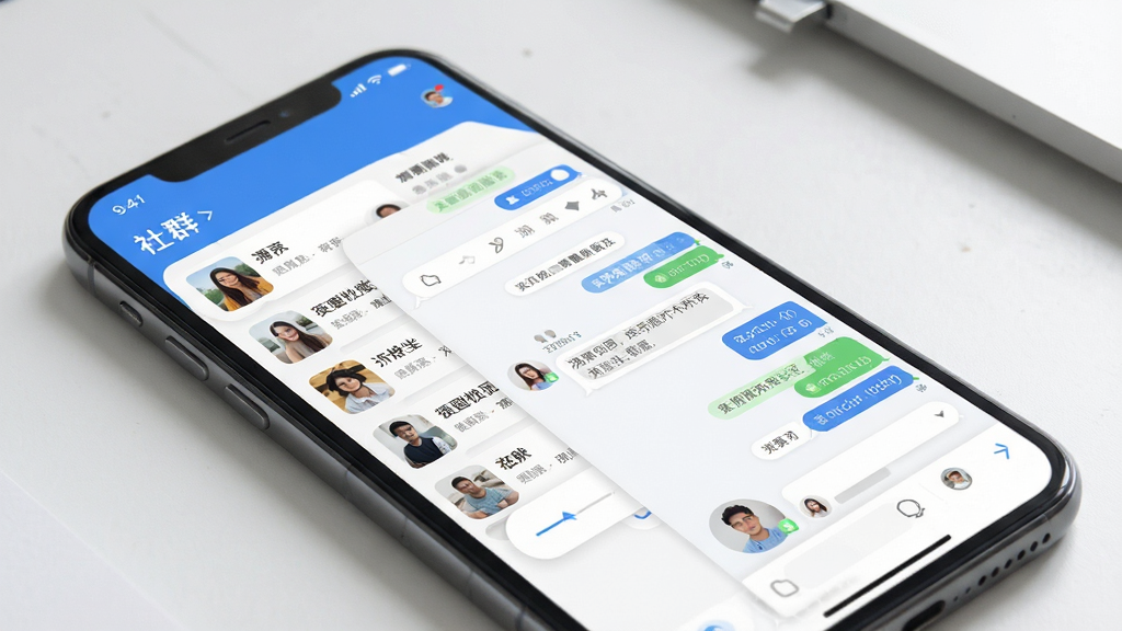 圈子软件界面预览图,展示社群列表与聊天窗口,主体为手机界面,布局清晰,排版简洁,风格现代,细节丰富,画质高清,干净无多余元素