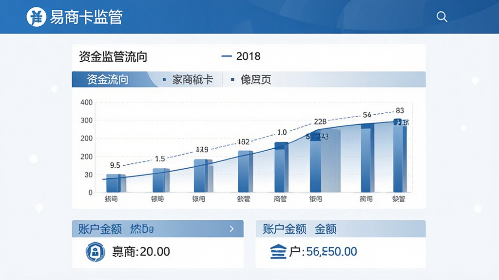 易商卡资金监管页面,主体为资金流向图表,布局居中,风格商务蓝白配色,细节显示银行监管标识与账户余额,画质清晰,无多余元素
