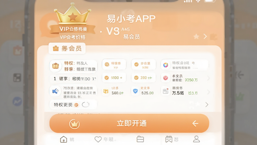 ��С��APP����ҳ���ͼ���Ϸ���ʾVIP��Ա�۸����Ȩ�б����·��С�������ͨ����ť������Ϊǳ��ɫ�����岼�ּ�����ˣ����ʸ���