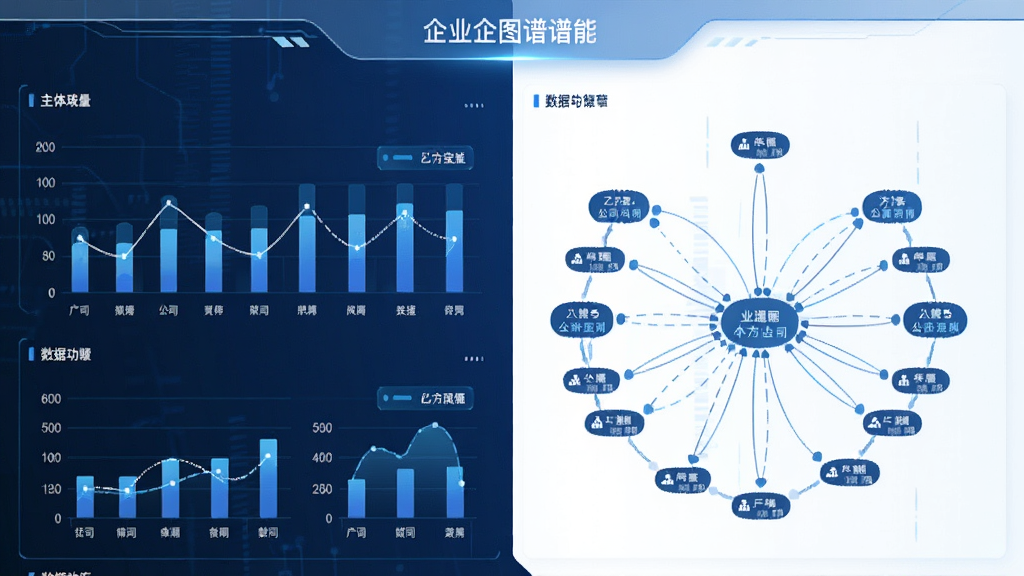 乙方宝招标企业图谱功能截图,主体为数据图表与关系网络图,布局为半屏展示,风格科技感蓝白配色,细节包含公司名称节点和连线,画质清晰干净无多余元素