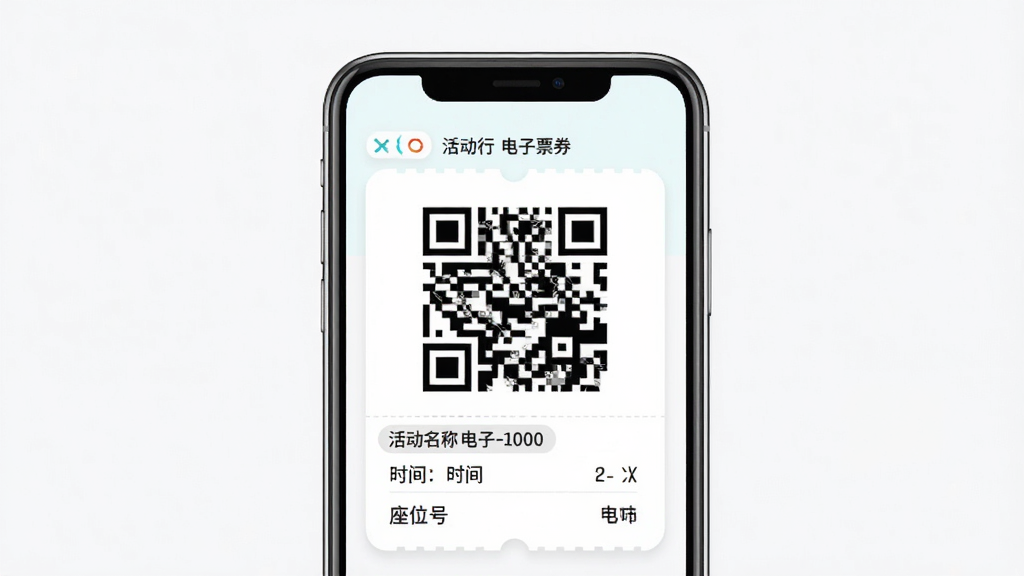 活动行APP电子票券界面,主体为手机屏幕展示二维码电子票,布局居中显示票面信息,风格清新简约,细节包括活动名称、时间、座位号,画质细腻,背景干净,无多余元素