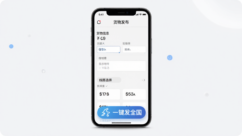 �����˻�����App����չʾ������Ϊ�ֻ���Ļ�ϵĻ��﷢��ҳ�棬����������Ϣ��д��������·ѡ���б��������������Ű��࣬����ִ�����ϸ��ͻ����һ����ȫ������ť�����ʸ��壬�ɾ����޶���Ԫ��