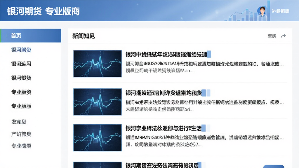 银河期货专业版资讯页面,主体为新闻列表,每条新闻配有标题摘要,版面干净,左侧有分类导航栏,整体风格清新简约,画质清晰,无多余元素