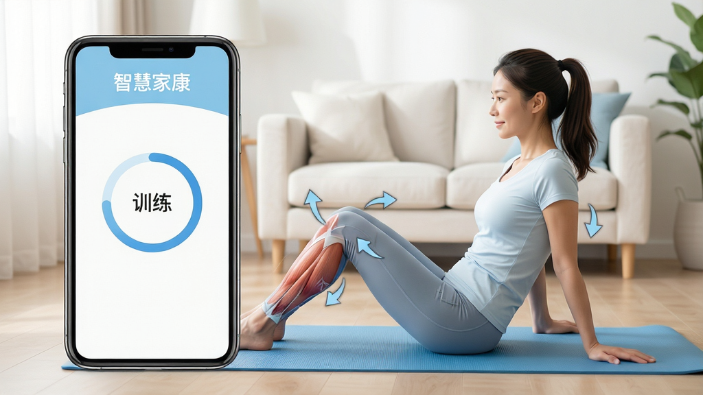 �ǻۼҿ�APP����չʾ������Ϊ�ֻ���Ļ��ʾѵ������������һλŮ���û��������٤���ϲ�����Ļָʾ���п�����˶�������Ϊ��������Ŀ������������ֲ��þ��й�ͼ���ֻ���Ļ���������ɼ����������ǻۼҿ���������ѵ�����Ȼ����Ű���ˬ��ɫ���Ե������ɫΪ�������дʵ��ܰ��ϸ��չ�ּ��ⷢ����ʾ��ͷ�����ʸ���ɾ����޶���Ԫ�ء�